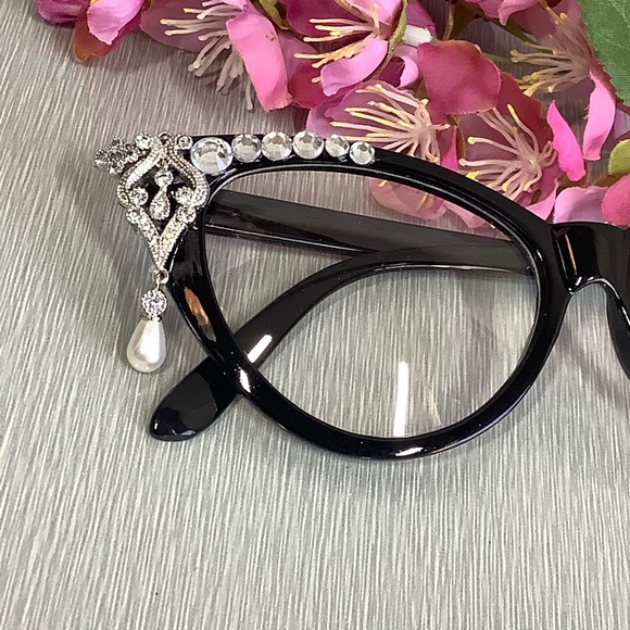 🌸 BLING CLEAR GLASSES DIAMOND RHINESTONE PEARL - Picture 8 of 9